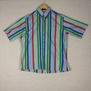 Vtg 80s Tuttle Golf Button Up Mens M Gator Popin Short Sleeve Preppy Sripes